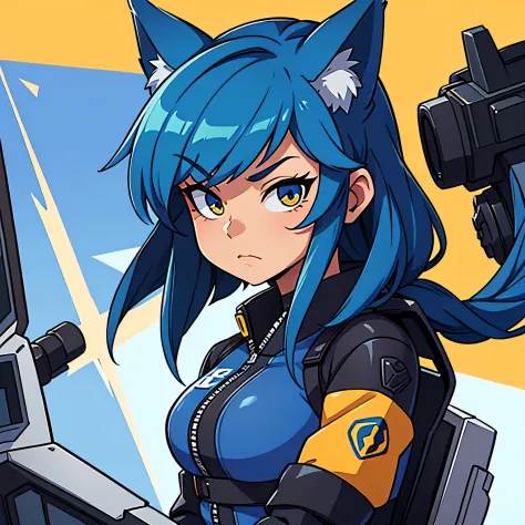 there is a cat that is holding a large wheel, fully robotic!! catgirl, krystal from star fox, inspired by Leng Mei, officer, an anthropomorphic cyberpunk fox, from arknights, echo from overwatch, high detailed official artwork, high quality fanart, portrai...