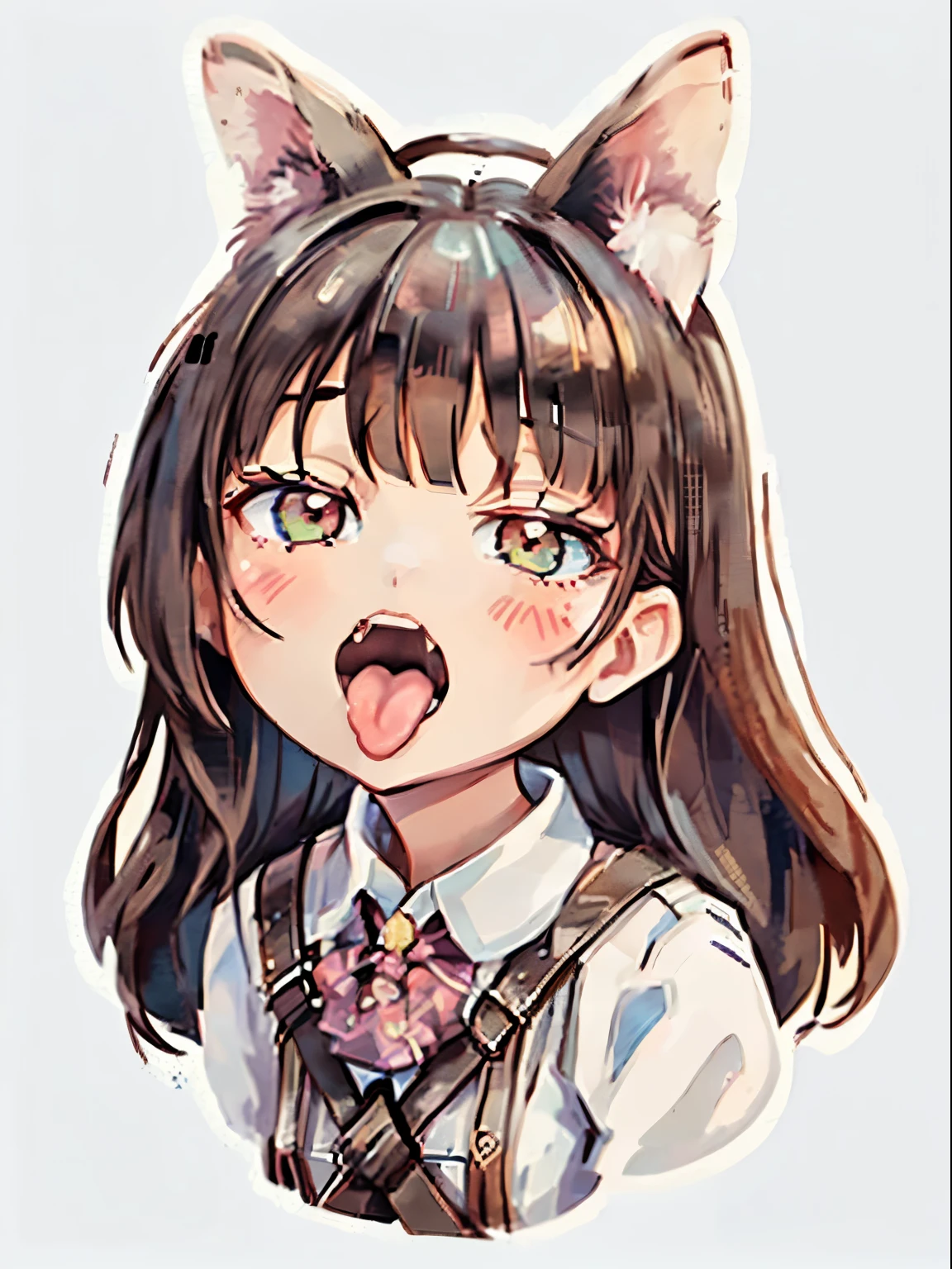 Anime girl with cat ears sticking out her tongue - SeaArt AI