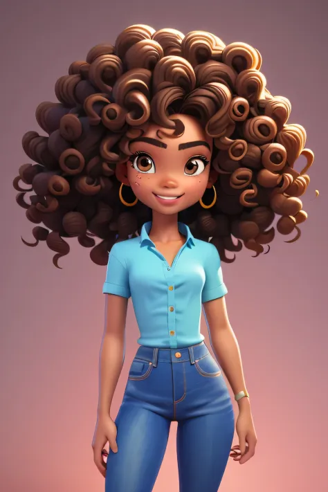3DCHARACTER, 1 menina, mulher adulta, hazelnut eyes, cabelos pretos cacheados curtos, (((curly hair))), Black power, pele marrom...