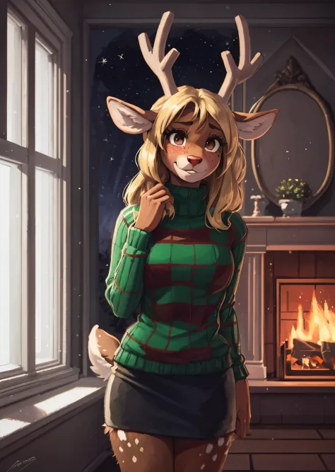 [noelleholiday], [Deltarune], [Uploaded to e621.net; (Pixelsketcher), (wamudraws), (woolrool)], ((masterpiece)), ((HD)), ((highres)), ((solo portrait)), ((front view)), ((waist up)), ((furry; anthro)), ((detailed fur)), ((detailed shading)), ((beautiful re...