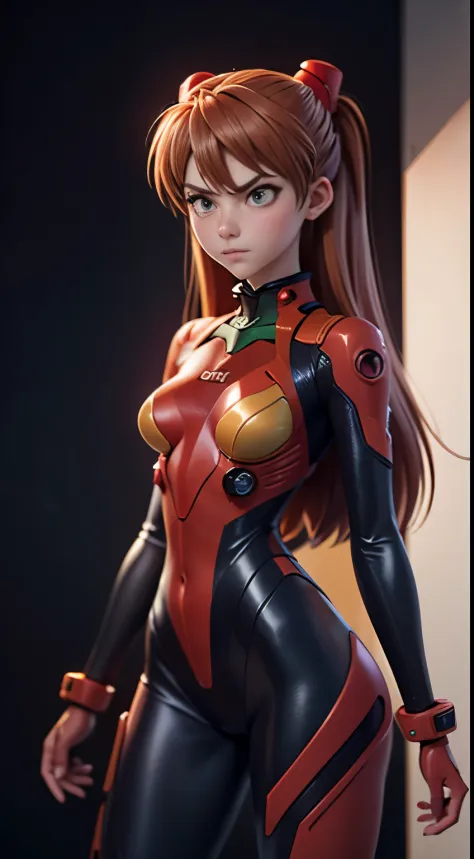 (best quality, masterpiece1.2), (detailed eye:1.2), intricate detail, depth of field, 1girl, standing, souryuu asuka langley,  plugsuit, angry, blush, looking away,