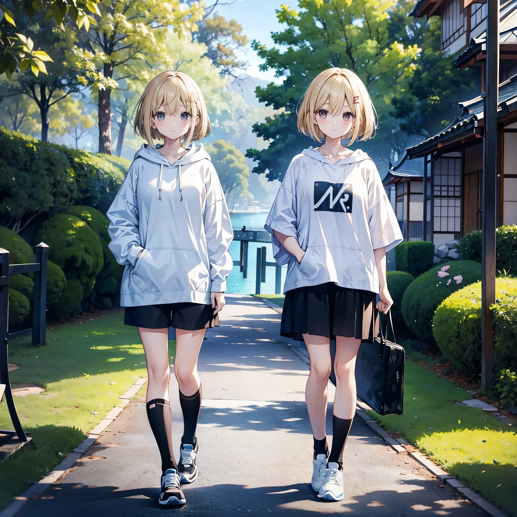 Anime characters walking down a street in a city - SeaArt AI