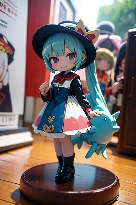 Long shot, doll dressed in flight, doll wearing one piece and straw hat, photo of PIXIV contest winner, pop-up parade figure, Good Smile Company anime style, jellyfish, anime figure, Good Smile Company fantasy