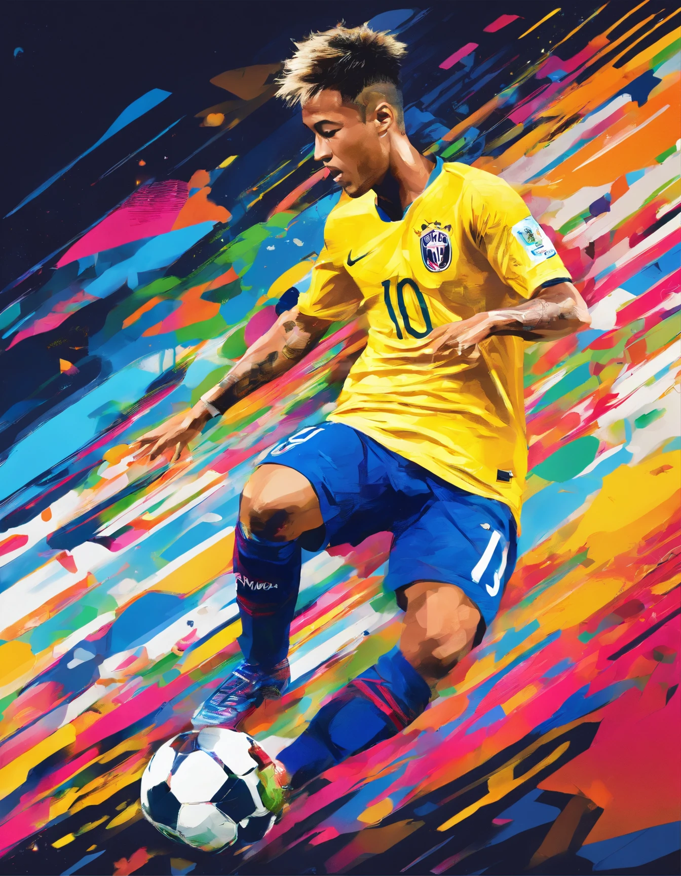 A painting of a soccer player kicking a soccer ball - SeaArt AI