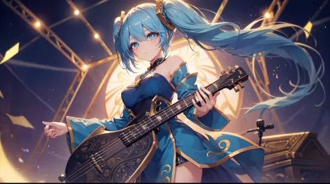 a anime girl playing her instrument on stage filled with dreamy stars and beautiful lights, ((4k, masterpiece, top-quality)),8k,...