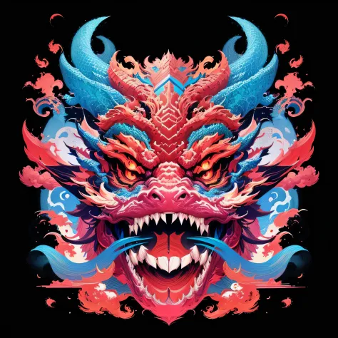 influencer，plethora of colors, Dragon face, chinesedragon, Psychedelic Laughing Devil, Detailed vector illustration, Chuanghui Illustrations, super detailed color art, Eye-catching and detailed art style, ultra detailed Digital art, Virtual rendering, smoo...