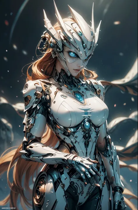 intricate ornate anime cgi style, super detailed fantasy characters, 4K highly detailed digital art, karol bak uhd, cyborg goddess in cosmos, beautiful digital works of art, 2. 5 d cgi anime fantasy artwork, Goddess. extremely high detail, portrait of cyborg queen, extremely detailed goddess shot, Half body machine, Inorganic, Next generation high performance cyborg, Goddess of Machines, The perfect cyborg, ultimate replicant, A masterpiece created by ultra-high performance AI, Final weapon, Best Quality, Perfect Angle, perfect-composition, sharp outline, Best Shots, perfect shapes, perfect model style, Very beautiful and detailed eyes, Hollow eyes, blue eyes without pupils