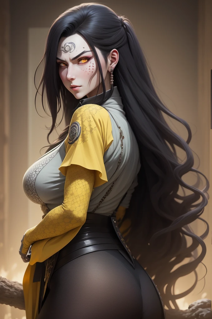 {-erro_de_anatomia:1.0} estilo anime, Masterpiece, absurdities, Orochimaru\(Naruto\), 1girl Solo, Mature woman, Oversized shirt with broad shoulders, Perfect composition, Detailed lips, large breasts, Beautiful face, body proportion, Blush, Long hair, yellow eyes, Soft gauze, Super realistic, Detailed, photo shoot, Realistic faces and bodies,
masterpiece, best quality, best illustration, hyper detailed, 1 girl, solo, glamorous, blushing, whole body, backwards, looking back