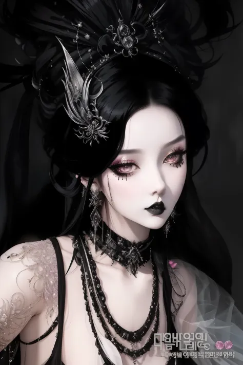 One was wearing a black dress、Close-up of woman wearing headdress, neo goth, Brutal Korean Goth Girl, 17 years old anime gothic girl, Guviz-style artwork, Gothic aesthetics, The face is very detailed, gothic art style, 8K high quality detail art, Inspired ...