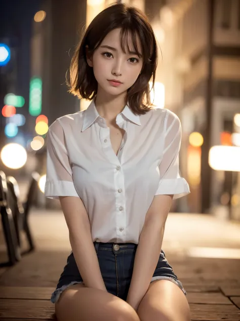 ((top quality, 8k, masterpiece: 1.3, raw photo)), Sharp Focus: 1.2, (SOLO), (1 aespa girl: 1.2), (Realistic, Photorealistic: 1.37), (face focus: 1.1), cute face, small breasts, flat chest, short messy hair, nude, (business shirt: 1.1), Beautiful Woman sitt...