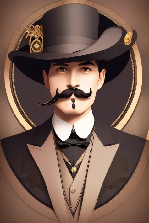there is a man with a mustache and a top hat, vector art inspired by J.C. Leyendecker, shutterstock, digital art, top hat and lu...
