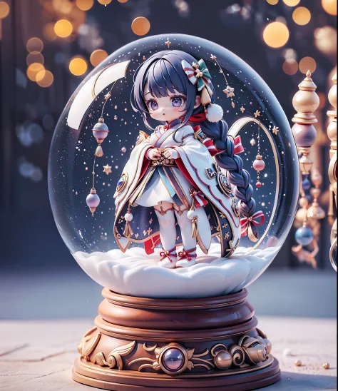 (Girl trapped in a round crystal ball),solo, fantasy art style,Guweiz style artwork, round glass cover, Very round crystal ball,...