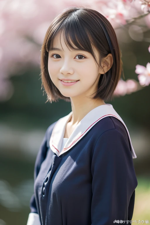 (((​masterpiece))),  (One beautiful Japan girl, classmates, landscape and innocence，kawaii) ，超A high resolution, Realistic, ultra-detailliert, 8K,top-quality, Extremely detailed, Detailed background,A slender,very beautiful japanese girl, Detailed face:1.3), (Boyish short-haired，A dark-haired :1.4), (a baby face，kawaii系,adorable 14 year old girl), (Perfect body:1.1), garments, laugh very loud, beautiful off shoulder clavicle,Super Detailed Face、Detailed lips、A detailed eye、small gravure idol，Transparent skin、beatiful backgrounds，japanese hight ，Navy blue sailor suit