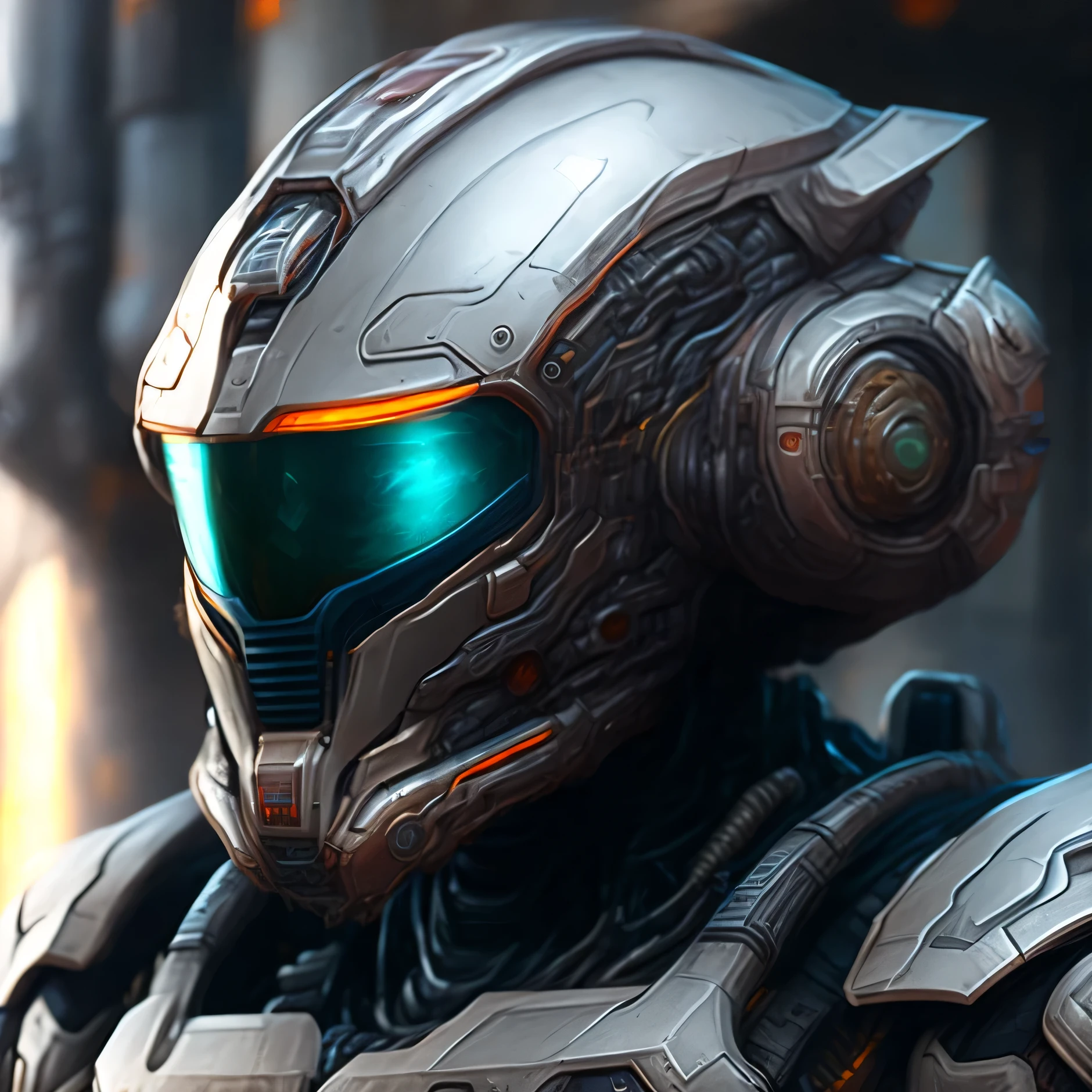 steel alien，mech man，transparenter Helm，Science-Fiction