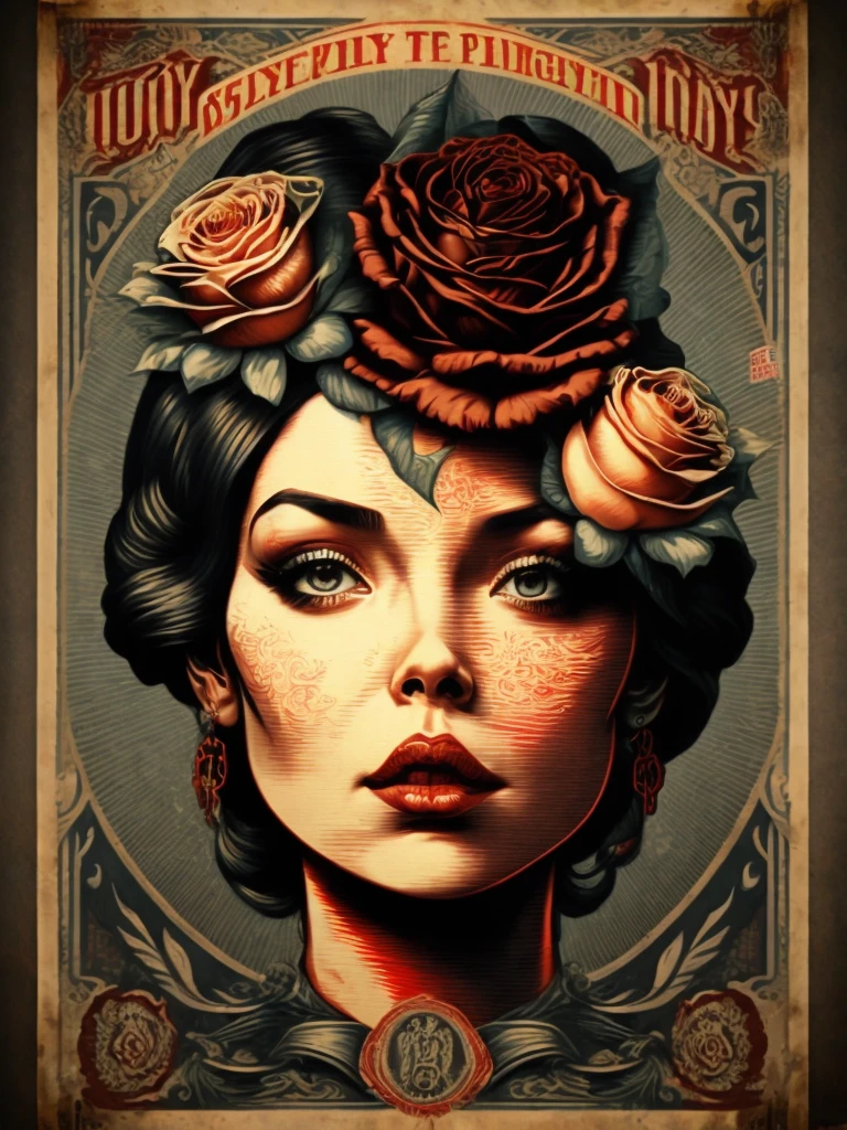 une affiche de propagande d&#39;argent avec des roses par Shepard Fairey