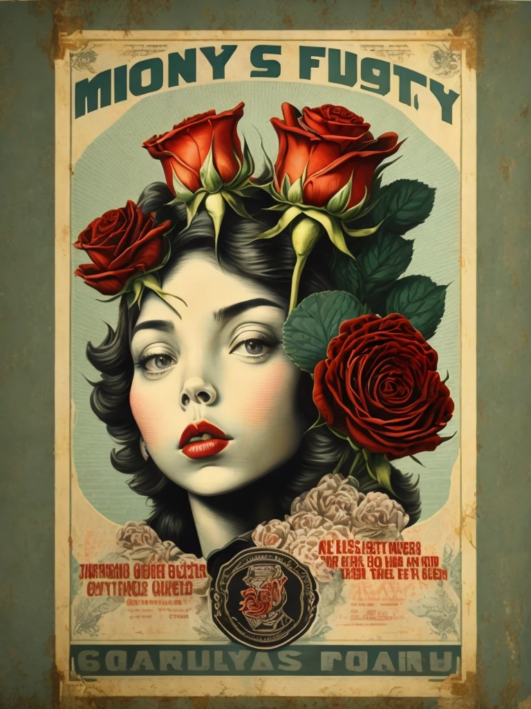 une affiche de propagande d&#39;argent avec des roses