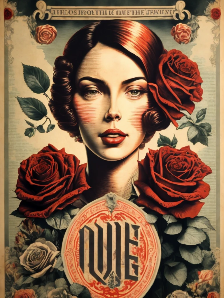 a propaganda poster of money with roses