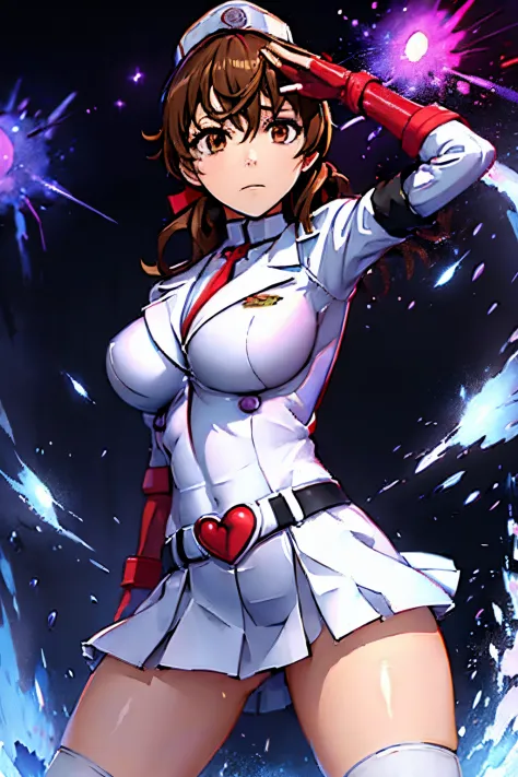 White gloves, red eyes, white jacket, white skirt, best quality, masterpiece, Highly detailed, illustration, absurdres, white military uniform, white uniform, white hat, gloves, standing, girls, multiple girls, expressionless, blank eyes, looking at viewer...