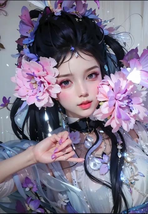 1 flower demon，There was a woman with flowers in her hair，Holding a flower in hand, Fairy tale core, Ethereal flowerpunk, guweiz, her face looks like an orchid, Guviz-style artwork, Central Plains Universe, Ethereal beauty, fantasy aesthetic!, Ethereal!!! ...