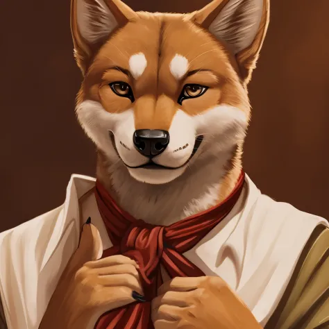 Furry, shiba inu, in traditional clothes, finalize the details