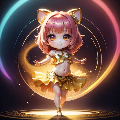 ​masterpiece、top-quality、ultra-detailliert、(Chibi Chara's Daughter:1.2),Belly dance,rainbow costume,Gold background,mirror ball,...