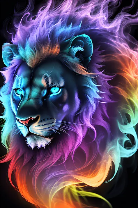 bioluminescent lion made of or - SeaArt AI