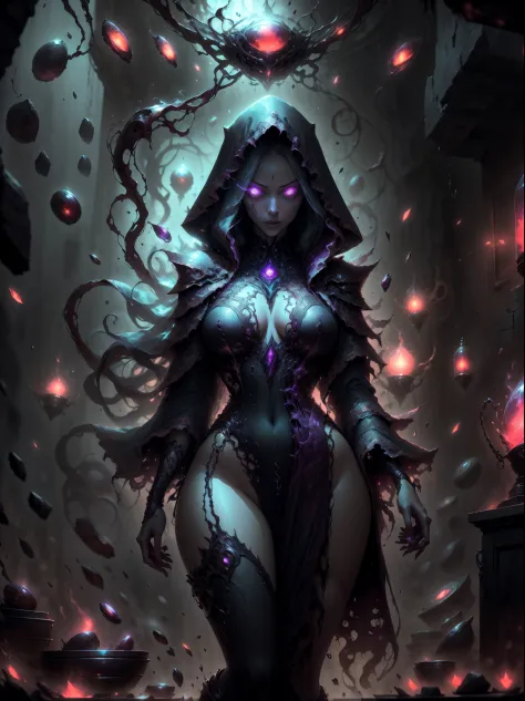 A girl with a perverted and corrupted nature stands at the center of the artwork. She embodies the fusion of Spider-Gwen and Venom, resulting in a captivating character. Her appearance is accentuated by a tight-fitting suit, which outlines her curves and c...
