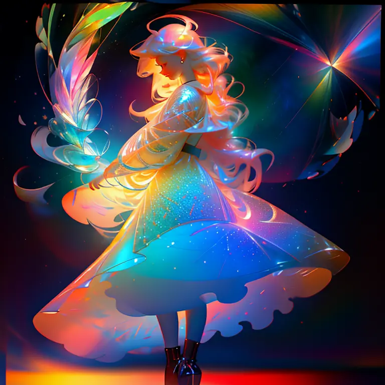 Soft glow effect, Big Star ☆Object,(((Full body))),Fantasy,a big ☆object,James Jean,Female figure of floating girl made of ribbo...