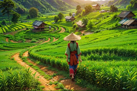 (best quality,4k,8k,highres,masterpiece:1.2),ultra-detailed,realistic,photorealistic:1.37,southeast asia,staircase field,farmer,...