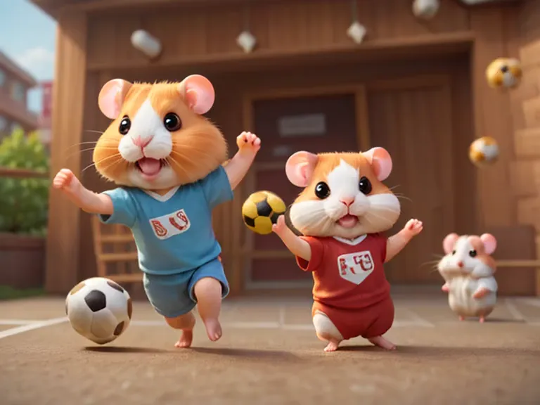 (hamsterplaying soccer),dance,run,playing soccer,a smile,​masterpiece,top-quality,fluffy hamsters,all displayed,chibi,cute littl...