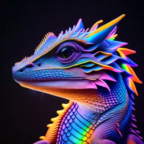 intricate and colorful, (digital painting:1.2) neon bearded dragon, bright neon skin, wet, concept art, octane render, trending on artstation, neon-noir background, iolibt, vfx, Blender and Photoshop, octane render, excellent composition, cinematic atmosph...