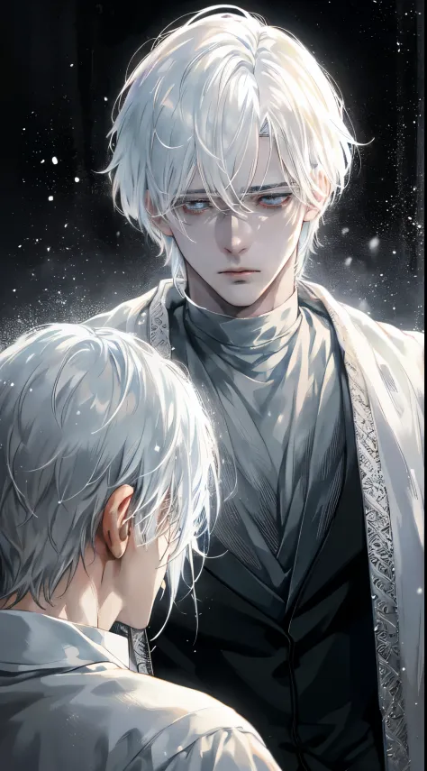 (best quality,ultra-detailed),young anime character portrait,Handsome male with snow white hair, blind eyes, depressed expressio...