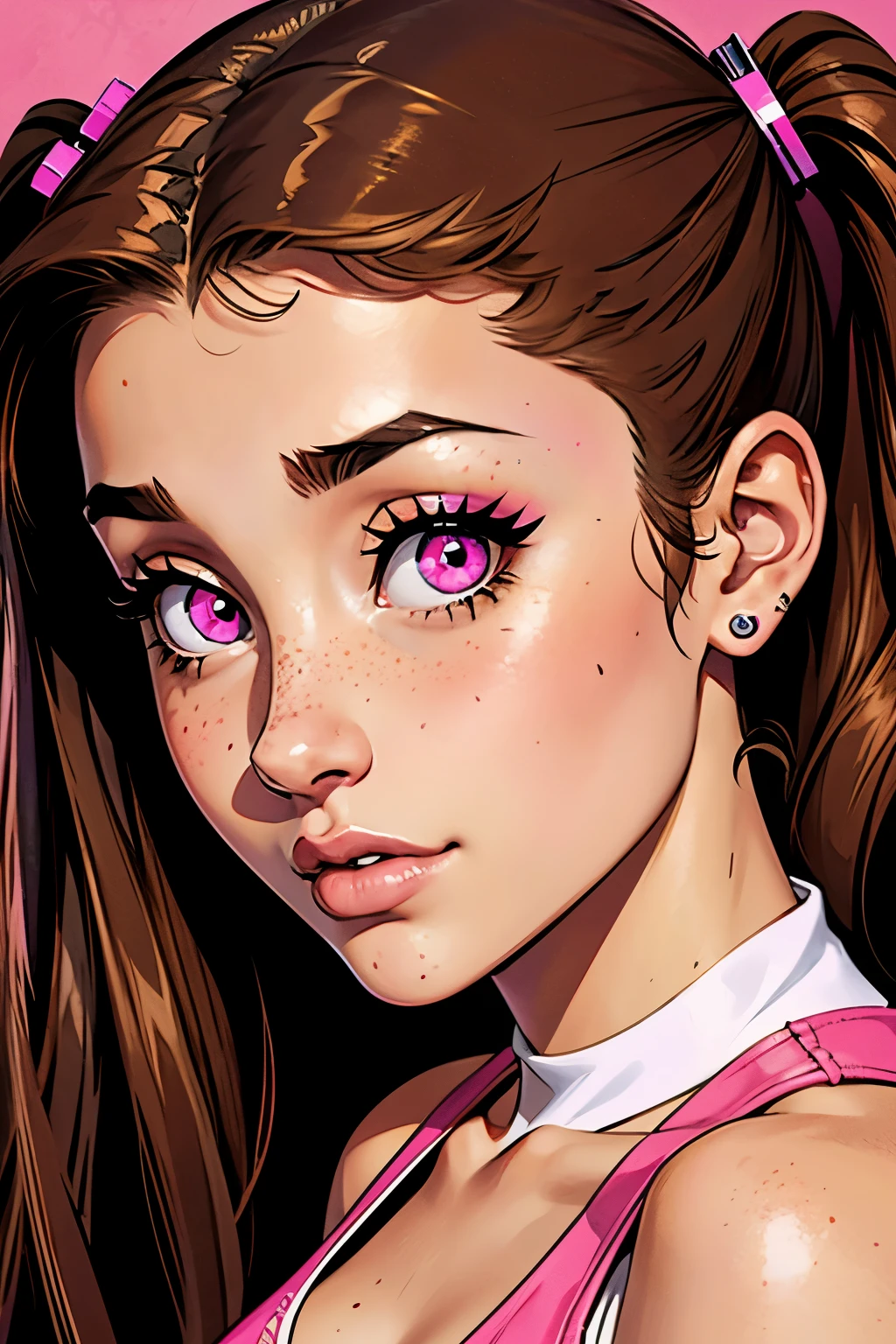 格兰德阿丽亚娜, 青少年 18 岁, 肖像, 棕色头发刘海, 粉红色的眼睛, 部分