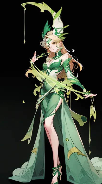 1 beautiful woman，A Necromancer，green clothing，Standing at full height，独奏，Clear facial features，(tmasterpiece，top Quority，beste-...