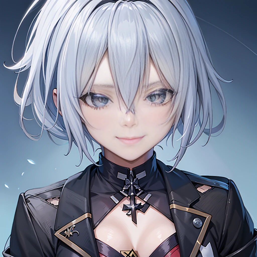 Anime-Mädchen mit blauen Haaren und roten Augen trägt eine schwarze Jacke, Porträt Gapmoe Yandere Grimdark, Anime-Moe-Kunststil, schelmisches Grinsen, von Mädchenfrontline, atemberaubendes Anime-Gesichtsporträt, detaillierte Anime-Charakterkunst, Anime-Charakterporträt, Porträt einer weiblichen Anime-Heldin, Porträt Ritter des Tierkreises Mädchen, Schurken-Anime-Mädchen Ayanami Rei, Abonnieren