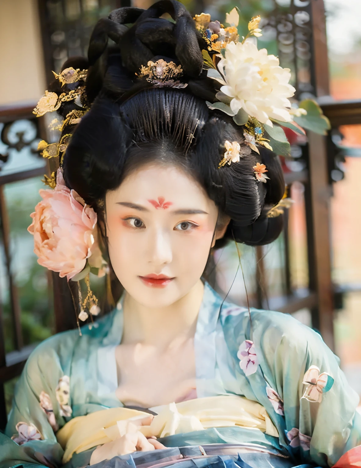 wearing a hanfu、There are hairpins and tassels on the head，There is a butterfly on my hand、couple wearing flower hats, Hanfu, 宮 ， 一个wearing a hanfu的女孩, beautiful fantasy empress, ancient china art style, Princesa chinesa antiga, ((beautiful fantasy empress)), geisha makeup, Beautiful renderings of the Tang Dynasty, chineseidol, A masterpiece by Guvitz, geisha hairstyle, white hanfu