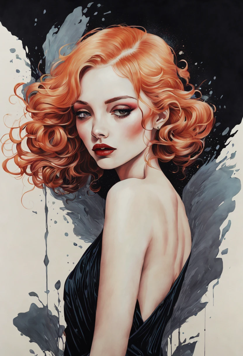 Técnica de claroscuro en la ilustración de un clásico elegante. , pelo húmedo, antiguo, misterioso, pintura mate, por Hannah Dale, por Harumi Hironaka, colores extremadamente suaves, vibrante, muy detallado, ilustraciones digitales , alto contraste, dramático, refinado, tonal, Expresión facial