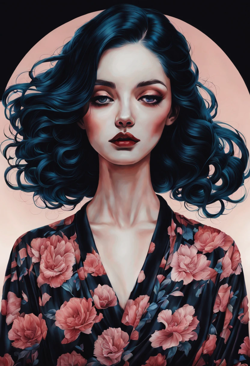 technique du clair-obscur sur l&#39;illustration d&#39;un élégant oldies , cheveux humide, ancien, sinistre, Peinture mate, par Hannah Dale, par Harumi Hironaka, couleurs extrêmement douces, vibrant, très détaillé, illustrations numériques , Contraste élevé, Spectaculaire, raffiné, tonal, expression du visage