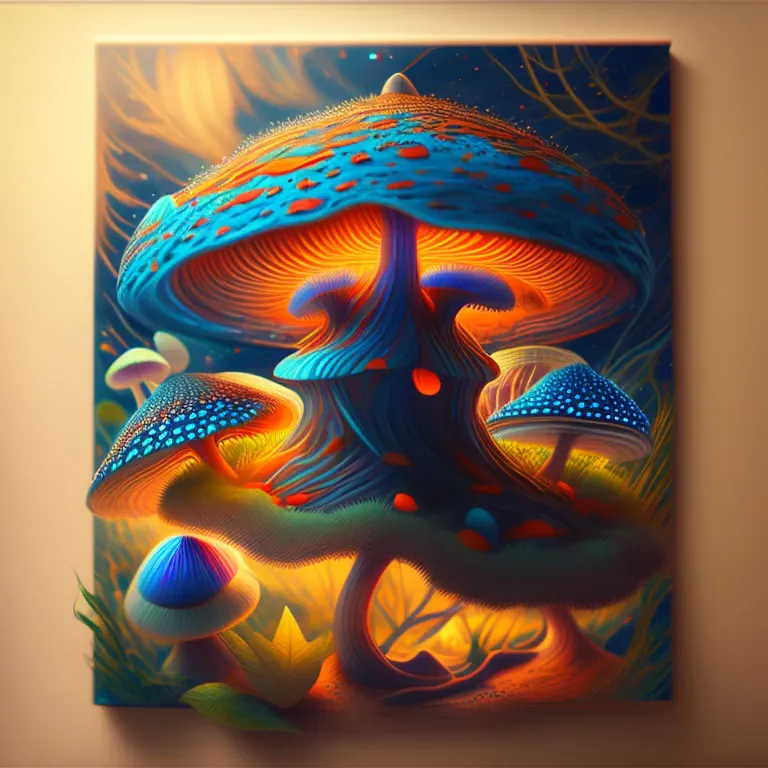 bioluminescent mushroom/glowing mushrooms/luminous mushroom l, monet, blue, orange, grey,(best quality,4k,8k,highres,masterpiece...