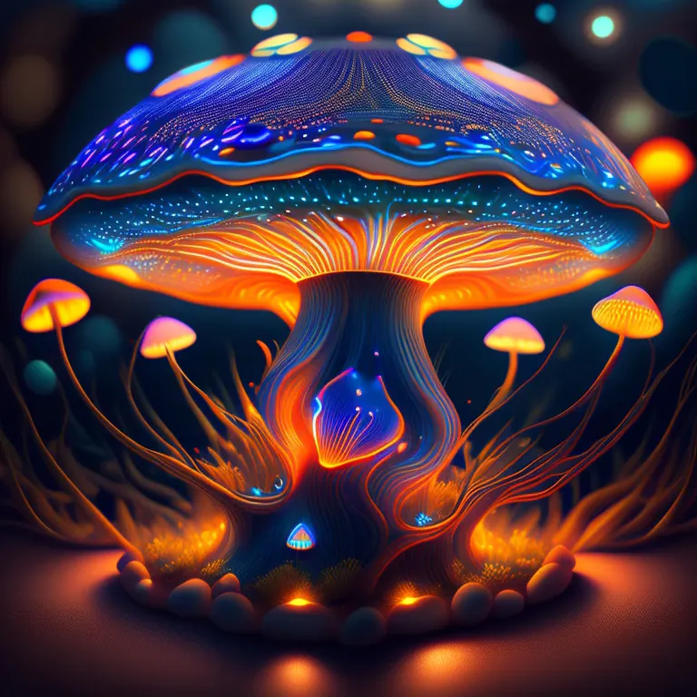 bioluminescent mushroom/glowing mushrooms/luminous mushroom l, monet, blue, orange, grey, shoeai (best quality,4k,8k,highres,mas...