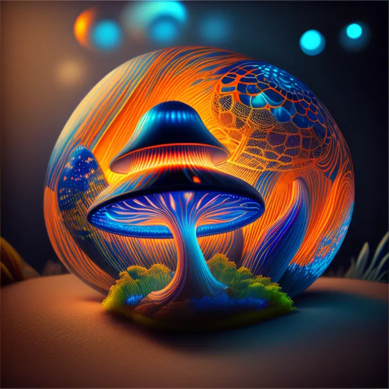 bioluminescent mushroom/glowing mushrooms/luminous mushroom l, monet, blue, orange, grey,(best quality,4k,8k,highres,masterpiece...