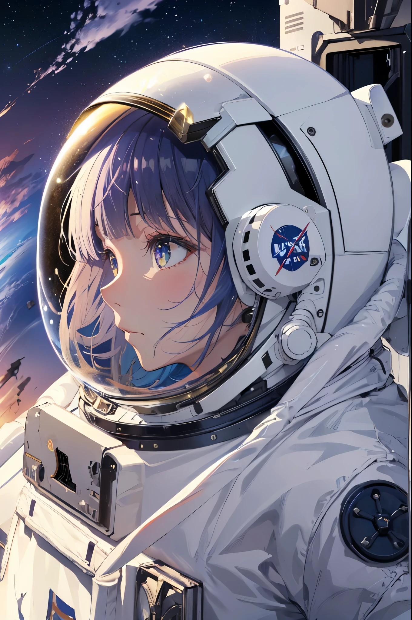 ネイマール 1 宇宙飛行士,(ヘルメット:1.3), (宇宙服:1.3), (無重力で浮かぶ:1.4), 地球, 。.二, 出演者, (太陽光を反射する:0.8), 天の川, (遠方の銀河:1.3), 広い, (排ガス:0.9), (宇宙マイクロ波背景:1.1), 宇宙船への船外活動:1.4), (無重力環境:0.7), (通信機器:0.8), (新しい惑出演者を探索する:1.3), (サンプルの収集:1.1), 太陽系, (宇宙飛行士&#39;バイザーの反射:0.9), (宇宙飛行士&#39;の視点:1.3), (大気圏への再突入:1.4), (国際協力:1.2), (宇宙船内部からの眺め:0.8), (宇宙飛行士の訓練:1.1), (月面着陸:1.3), (船外活動における船外活動):1.2), (月面探査車:1.1), (未知を探索する:1.4), (月面上の宇宙飛行士の影:0.9), (フローティングツール:0.8), (雄大な地球の風景:1.3), (出演者間旅行:1.2), (宇宙飛行士バッジ:0.8), (宇宙船制御:1.1), (天体航法:1.3), (宇宙飛行士のバイザーは地球を映し出す:1.2), (宇宙旅行:1.4), (宇宙飛行士 extravehicular activity strapped to spacecraft:1.5), 日本の国旗、①品質：(1人の女の子), (最高品質:1.3), (傑作:1.3), (超詳細:0.8), 8K, 極めて詳細なCG, 完璧な手:1.2), (完璧な解剖学:1.2), ②目：きらめく瞳, 精巧なアイリスのディテール, 魅惑的な目の反射, キラキラ輝く目元, 瞳孔の深さと立体感, 虹彩の微妙な色の変化, 細部までこだわったまつげのディテール, 詳細な目, ⑥体型：細身の体型, ⑦スキン:詳細な肌, ⑧表情：(赤面:1.0), 詳細な顔, 視線を合わせる, 破れ目, ハッピー, 顔を見て感じる, 大量のミルクが大好き, キスを待つ⑨スタイル: アニメーション, イラスト⑩主題：(浅倉徹: 1.3), ⑪髪: 輝く髪, 浮遊する髪, (ショートヘア:1.4), (髪のボリュームが少ない:1.4), (分け目のある前髪:1.4), (青い髪、グラデーションヘア、マルチカラーヘア、分け目のある前髪、紫色の髪), (真ん中分けのヘアスタイル:1.3), (ボーイッシュなヘアスタイル、男の子のような髪型、額を出す) ⑬作文：(上半身:1.2), (下から,:1.1), (横から:1.3), (極接写: 1.3), very 広い shot, ダッチアングル