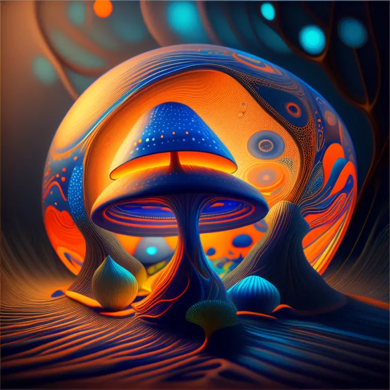 bioluminescent mushroom/glowing mushrooms/luminous mushroom l, monet, blue, orange, grey,(best quality,4k,8k,highres,masterpiece...