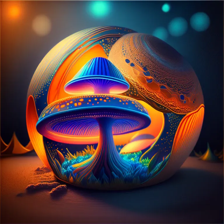 bioluminescent mushroom/glowing mushrooms/luminous mushroom l, monet, blue, orange, grey,(best quality,4k,8k,highres,masterpiece...