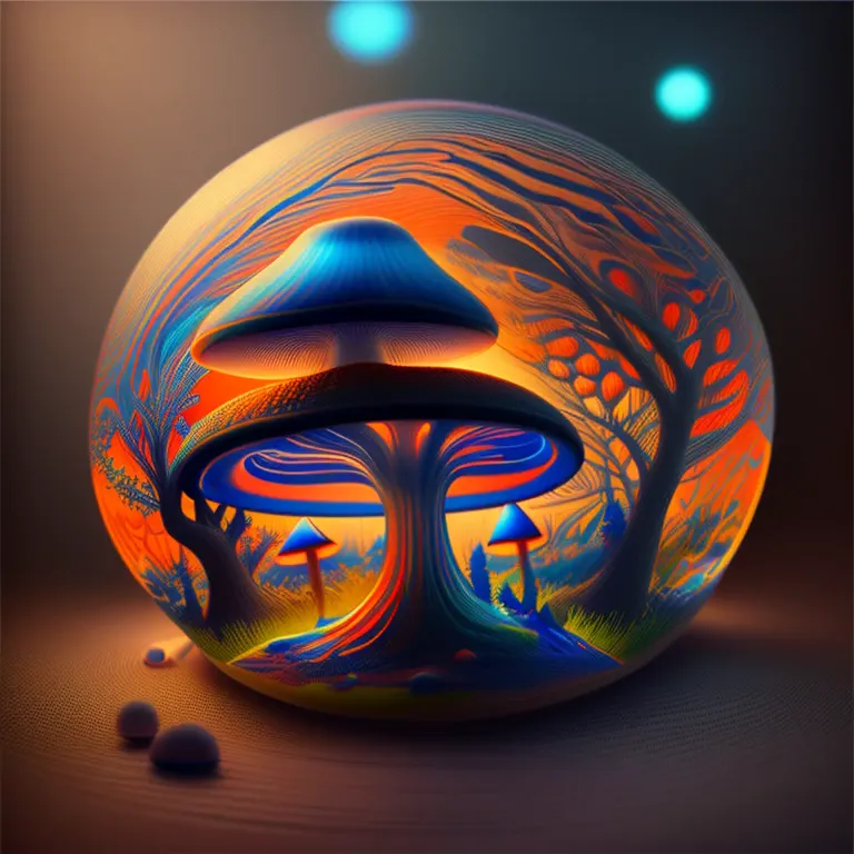 bioluminescent mushroom/glowing mushrooms/luminous mushroom l, monet, blue, orange, grey,(best quality,4k,8k,highres,masterpiece...