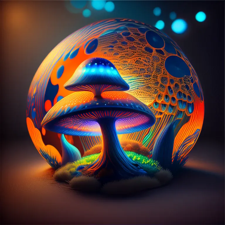 bioluminescent mushroom/glowing mushrooms/luminous mushroom l, monet, blue, orange, grey,(best quality,4k,8k,highres,masterpiece...