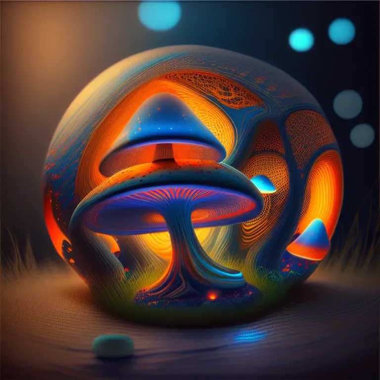 bioluminescent mushroom/glowing mushrooms/luminous mushroom l, monet, blue, orange, grey,(best quality,4k,8k,highres,masterpiece...