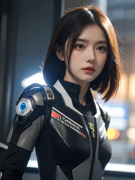 Wear a futuristic suit、Couple holding gun in hand, Mecha network armor girl, Mechanized female soldiers, cgsociety and fenghua z...
