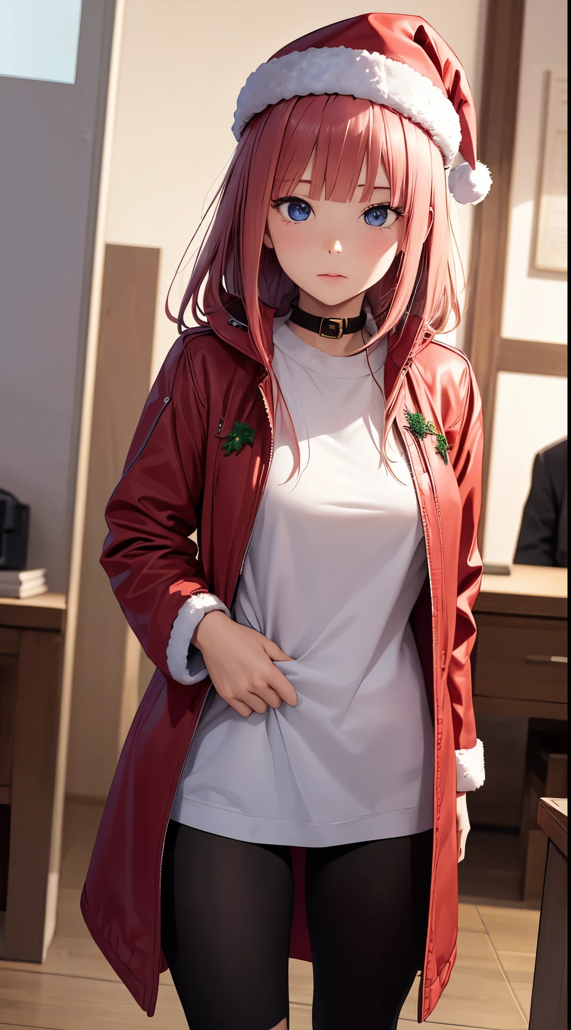 Anime - style girl in a santa hat and red jacket - SeaArt AI