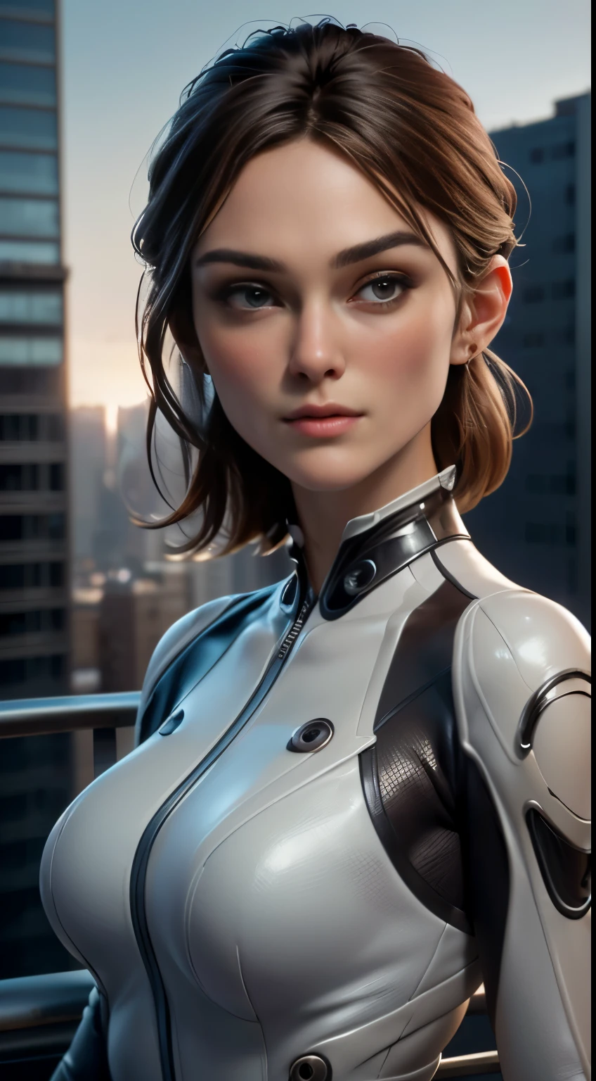 photo of Keira Knightley, RAW, beautiful woman, ((portrait)), ((detailed face:1.2)), ((detailed facial feature, detailed skin, clear skin), (perfect proportioned body, medium breasts), (wearing plugsuit) (high detailed city environment, apartment balcony), (realistic photo, best quality, detailed), (8k wallpaper), (cinematic lighting, dramatic lighting) (sharp focus, intricate)